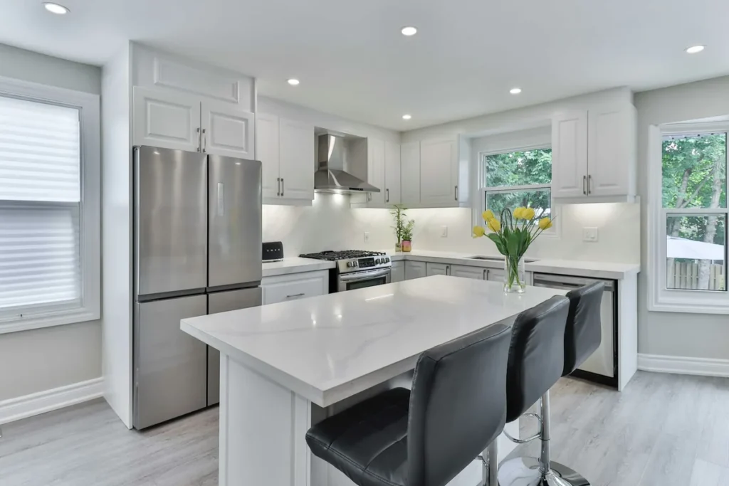 Modern kitchen with clean lines and warm wood accents