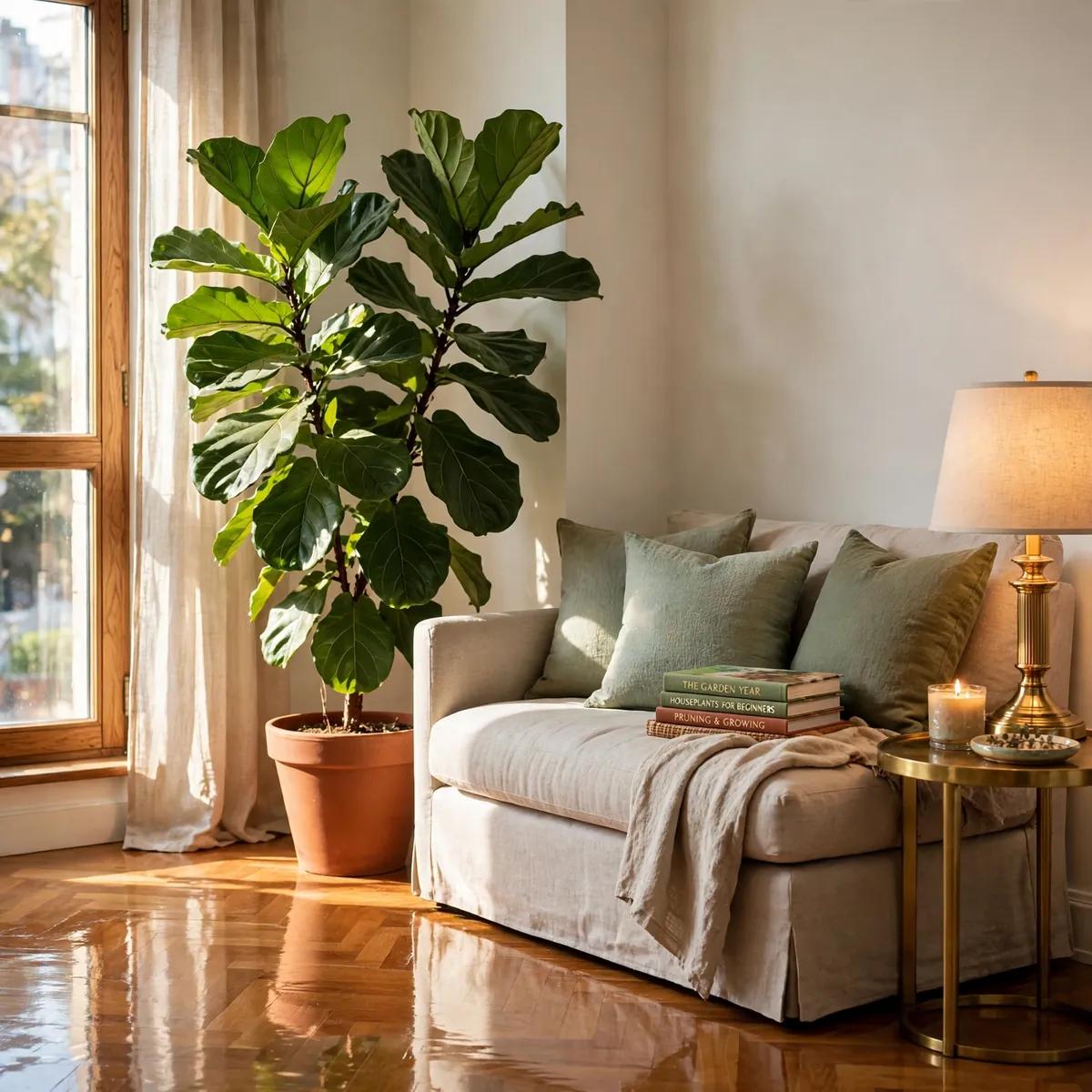 25 Apartment Living Room Ideas That Make a Rental Feel Like Home apartment living room ideas: Let One Big Plant Be the Focal Point