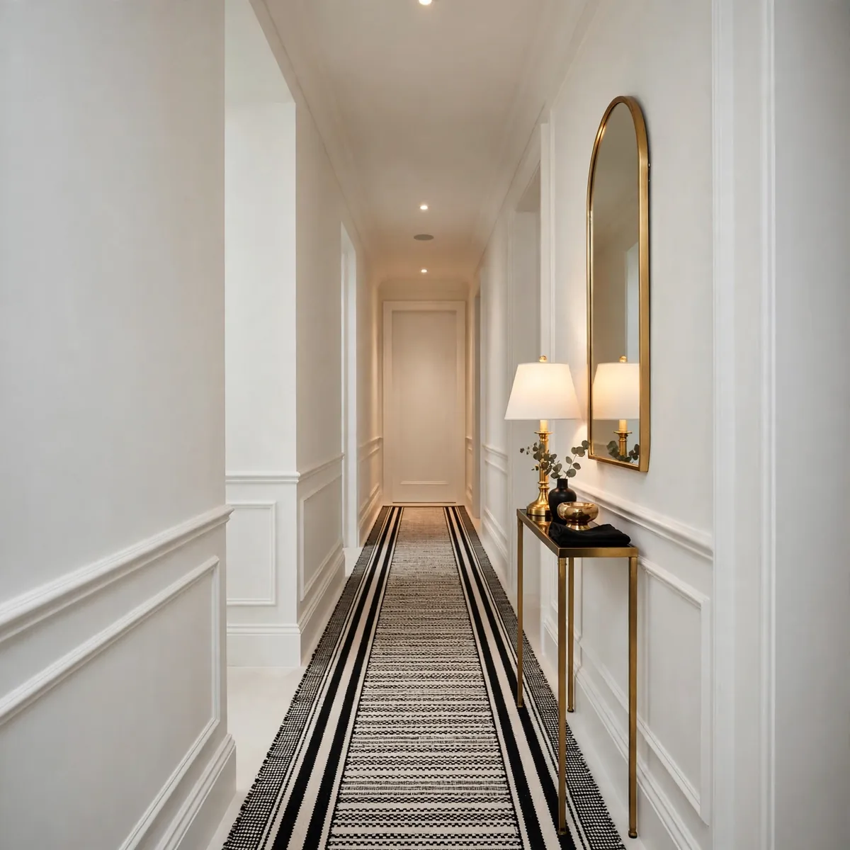 arched mirror decor ideas: Slim Arch Mirror in a Narrow Hallway