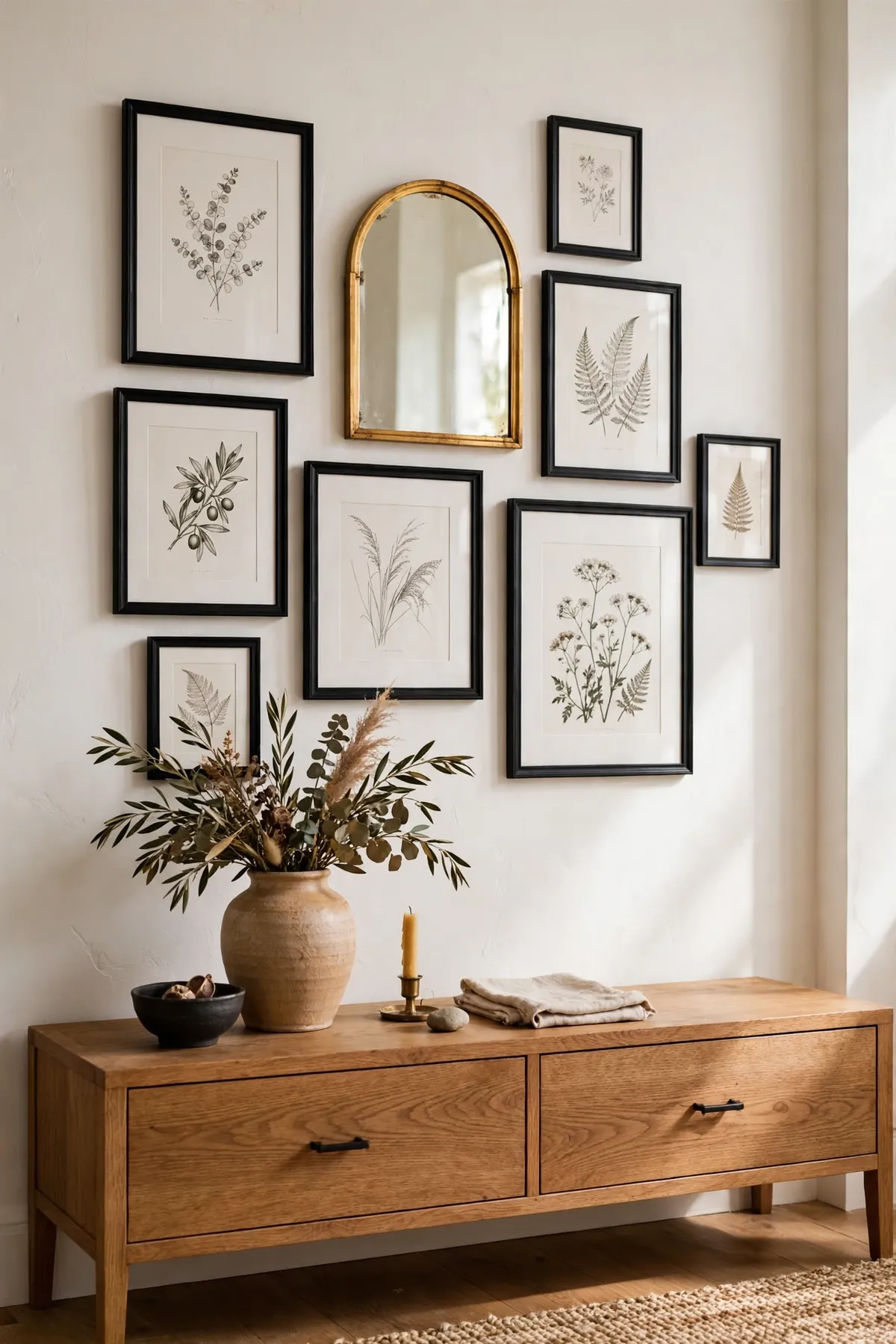arched mirror decor ideas: Small Arch Mirror Clustered in a Gallery Wall