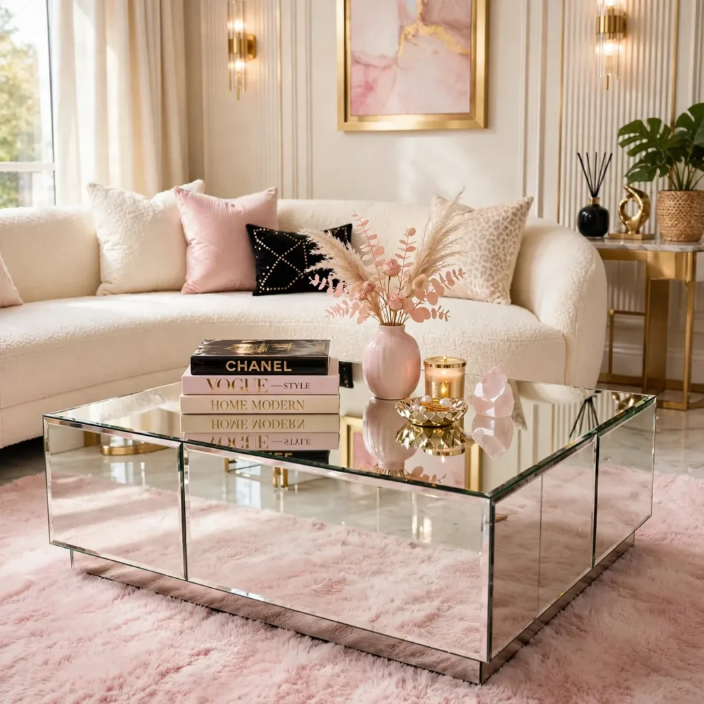 15 Stunning Baddie Living Room Ideas Full of Glam, Glow & Confidence baddie living room: Choose a Mirrored Coffee Table