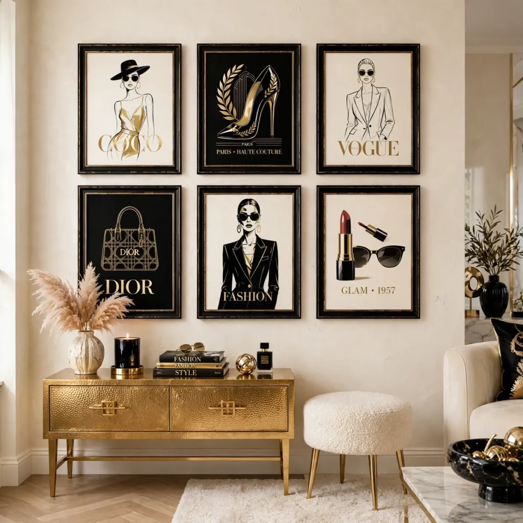 15 Stunning Baddie Living Room Ideas Full of Glam, Glow & Confidence baddie living room: Build a Fashion-Print Gallery Wall