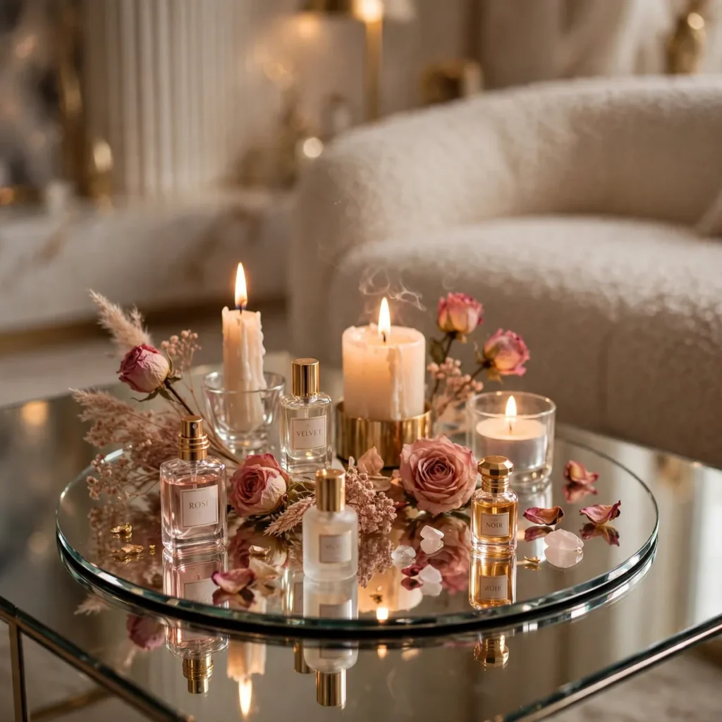 15 Stunning Baddie Living Room Ideas Full of Glam, Glow & Confidence baddie living room: Style a Mirrored Tray Vignette