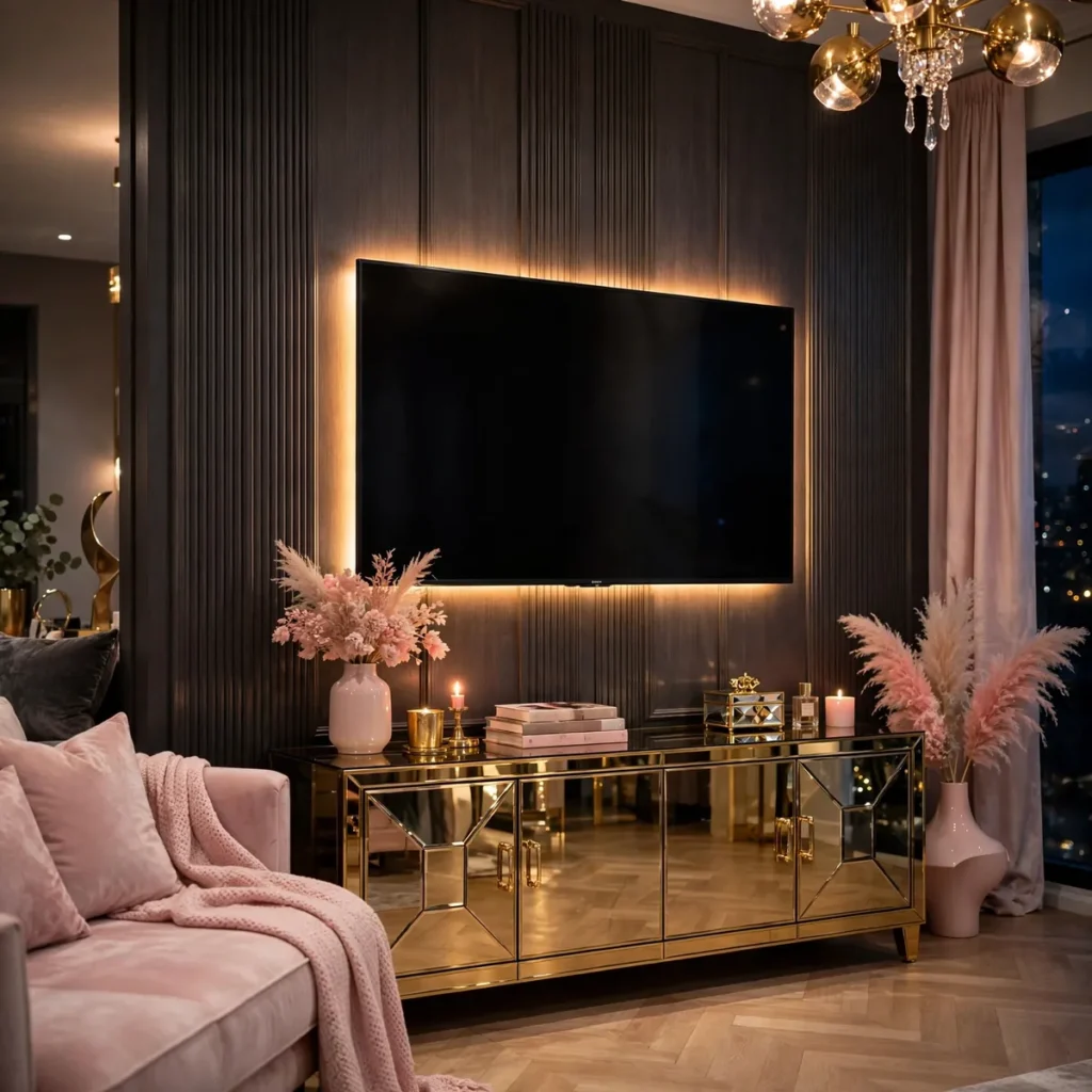15 Stunning Baddie Living Room Ideas Full of Glam, Glow & Confidence baddie living room: Glam Up the TV Wall