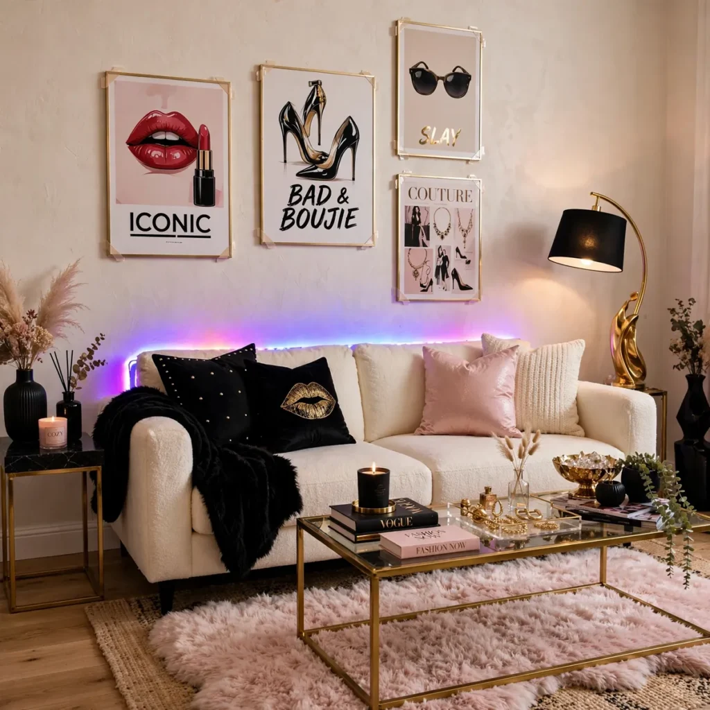 15 Stunning Baddie Living Room Ideas Full of Glam, Glow & Confidence baddie living room: Make It Renter-Friendly