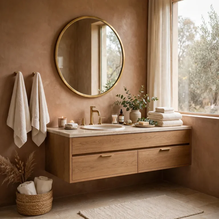 bathroom decor ideas: Drench One Wall in Warm Earthy Color