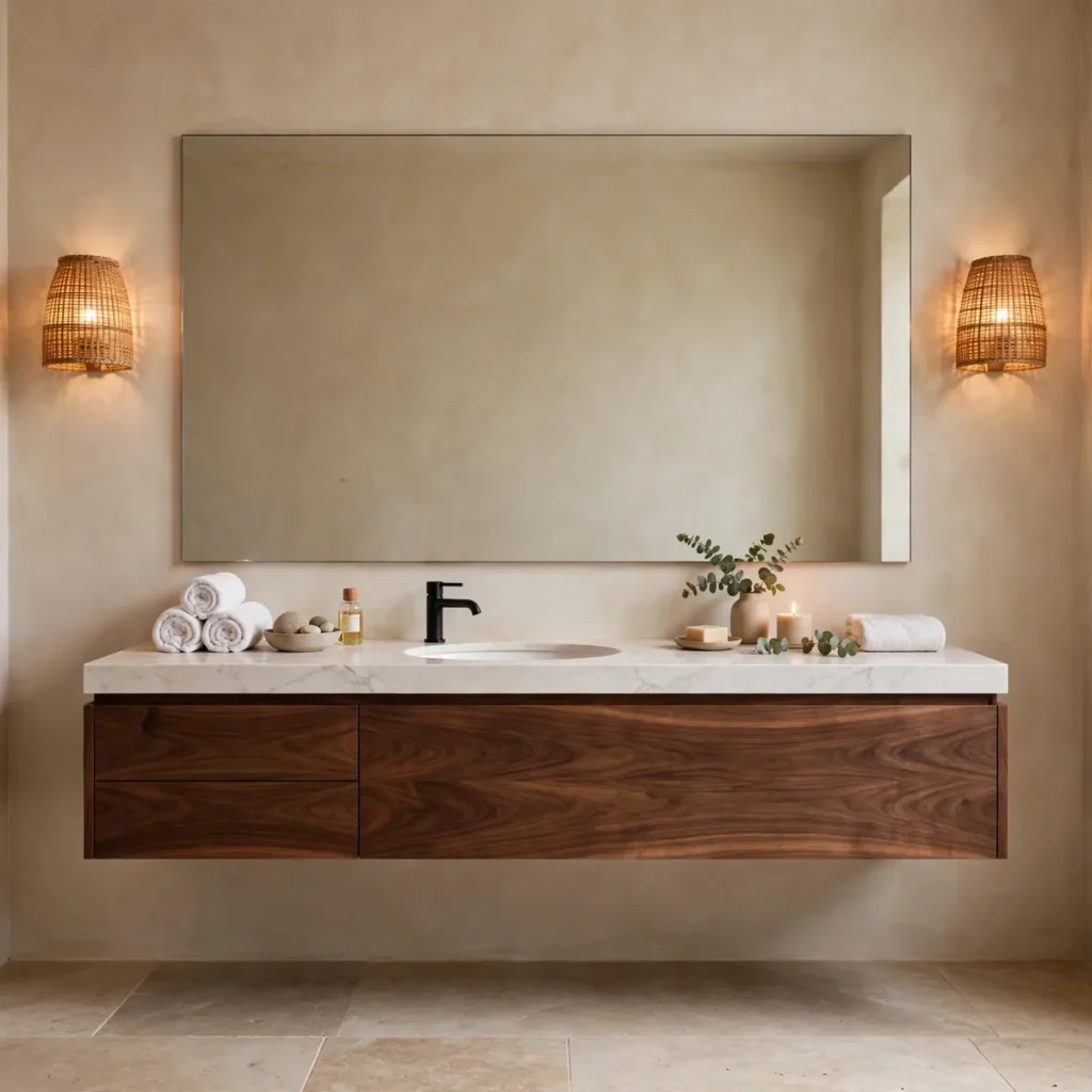 bathroom decor ideas: Float the Vanity to Open Up the Floor