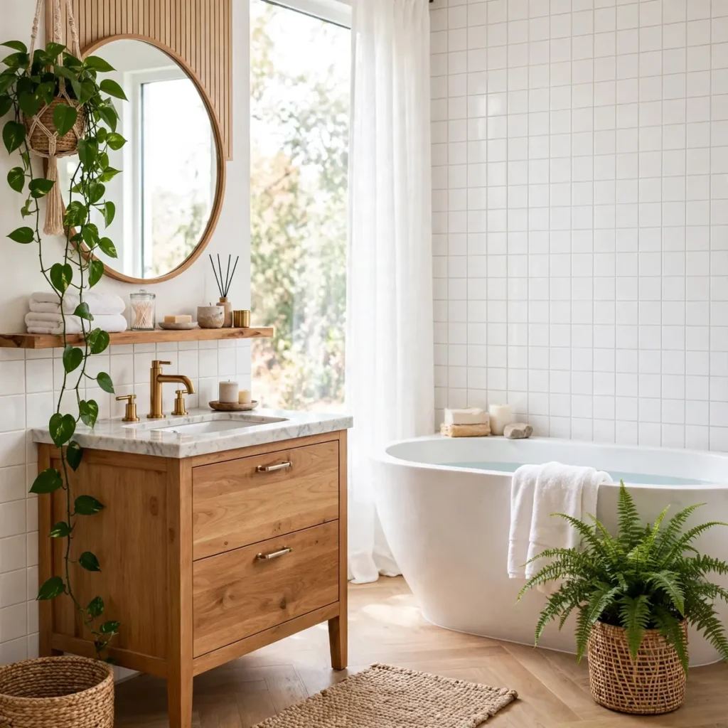 bathroom decor ideas: Bring in Humidity-Loving Greenery