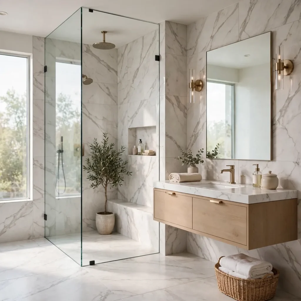 bathroom decor ideas: Choose Large-Format Tiles for Fewer Grout Lines