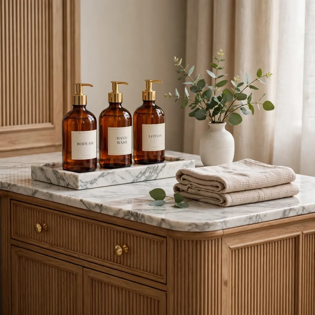 bathroom decor ideas: Dress the Vanity With a Tray and Matching Dispensers