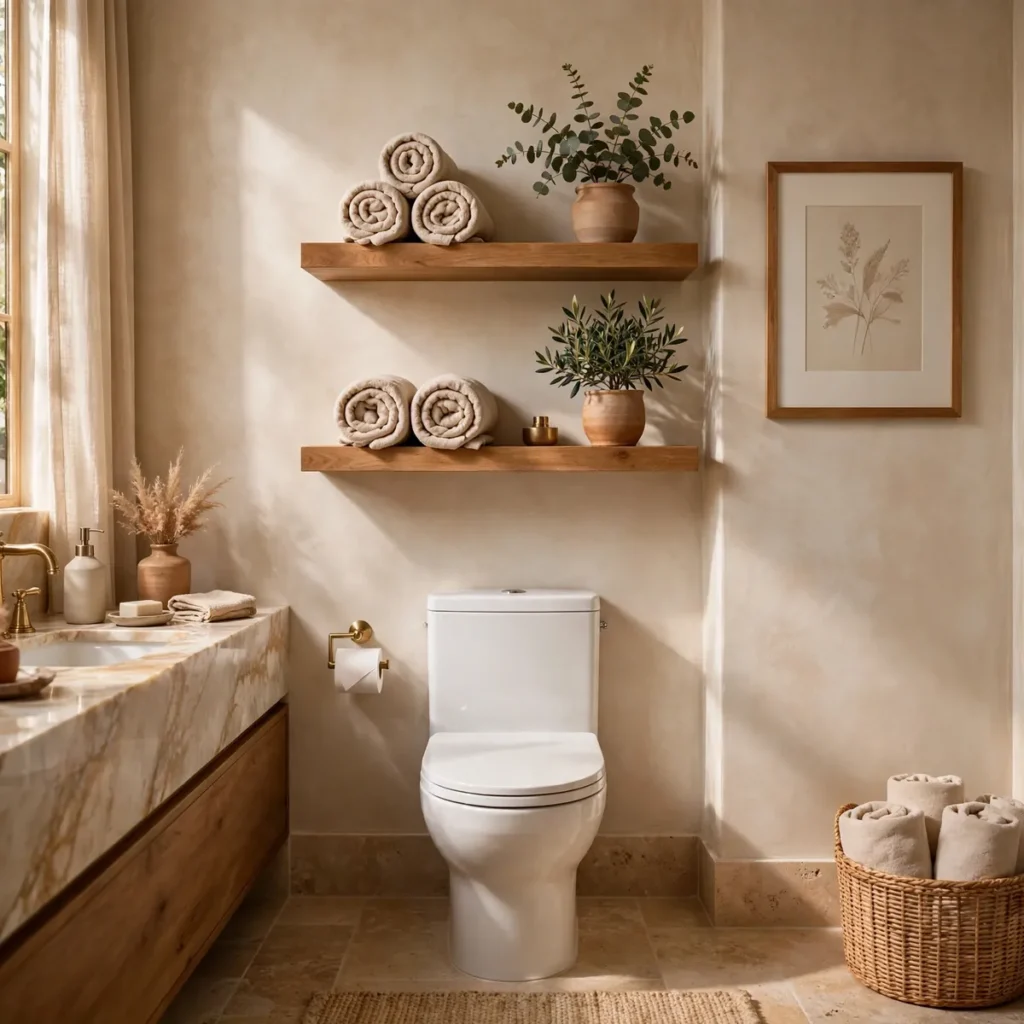 bathroom decor ideas: Style the Toilet Wall With Floating Shelves
