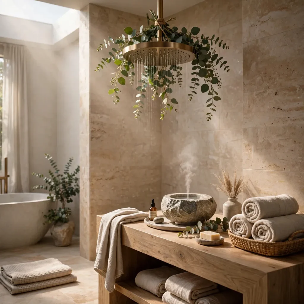 bathroom decor ideas: Add Scent With Eucalyptus and a Stone Diffuser