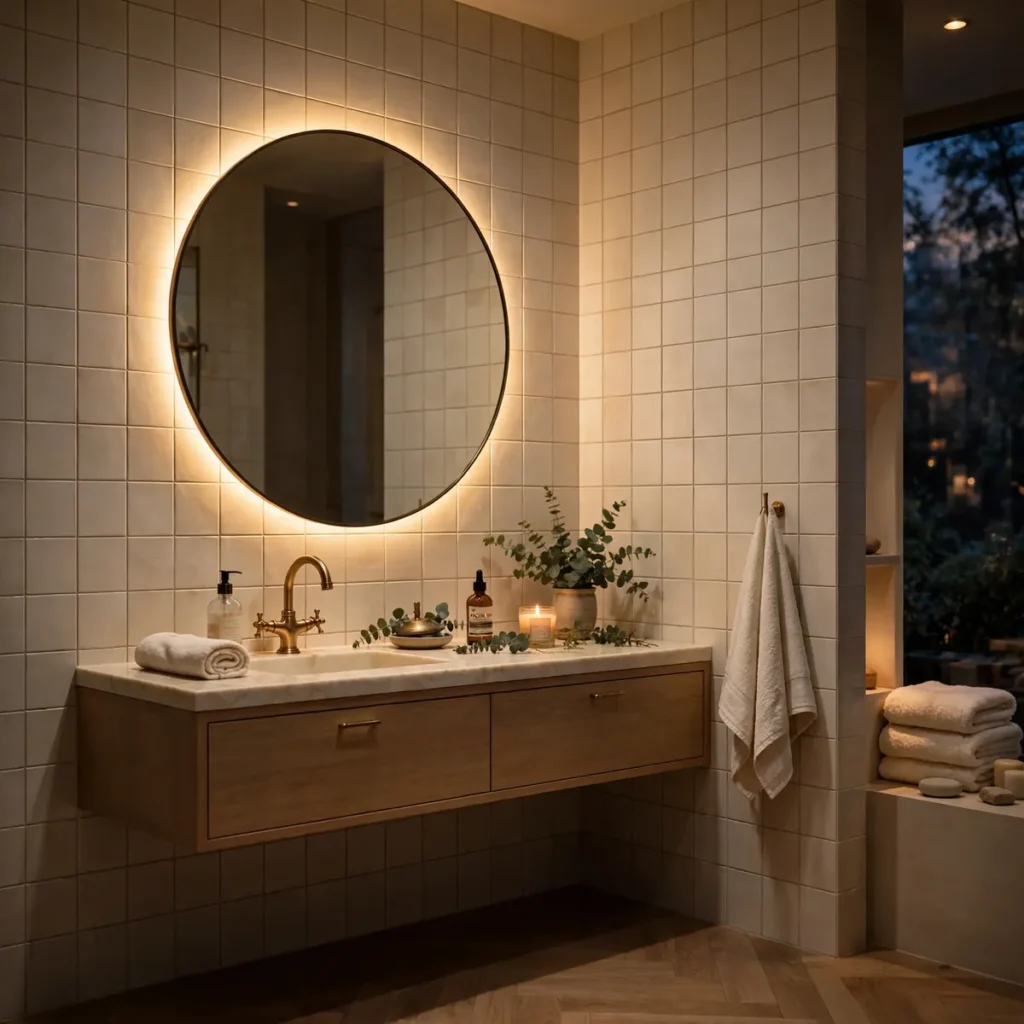 bathroom decor ideas: Install a Backlit Mirror for Flattering Light