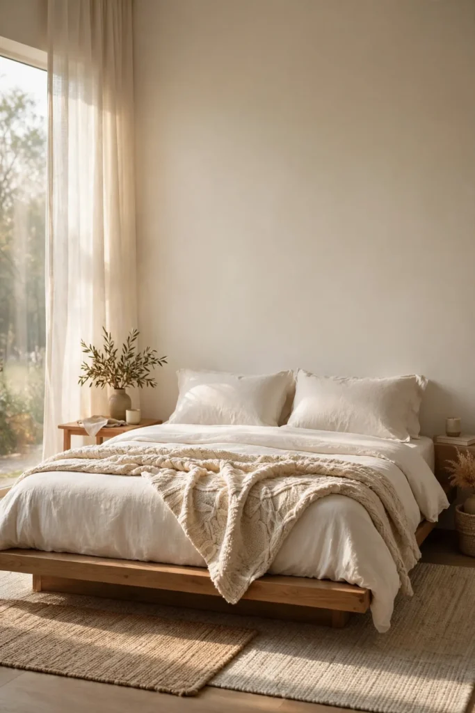 cozy bedroom ideas: A Low Platform Bed for Instant Calm