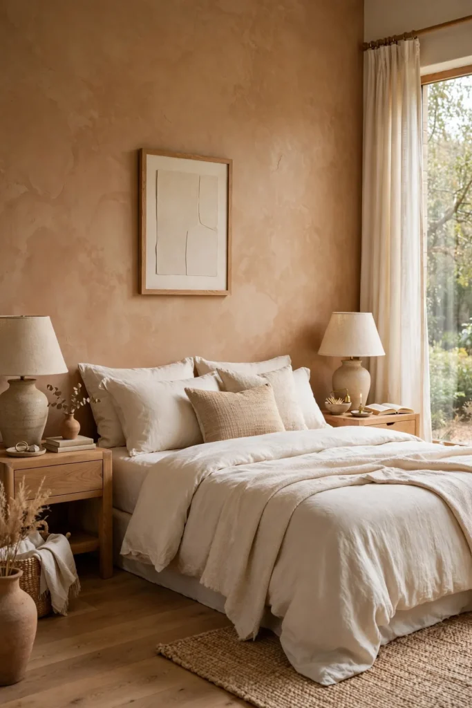 cozy bedroom ideas: A Limewash or Clay-Plaster Accent Wall