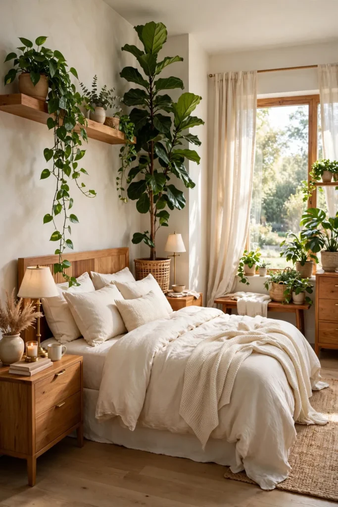 cozy bedroom ideas: A Green, Plant-Filled Bedroom