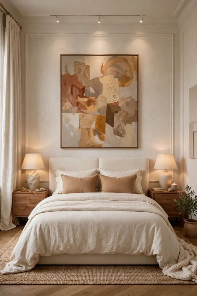 cozy bedroom ideas: One Large Piece of Art Instead of Many Small Ones