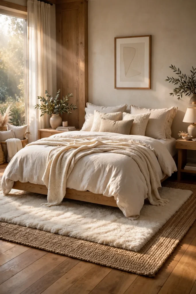 cozy bedroom ideas: Rug Layering for Warmth Underfoot