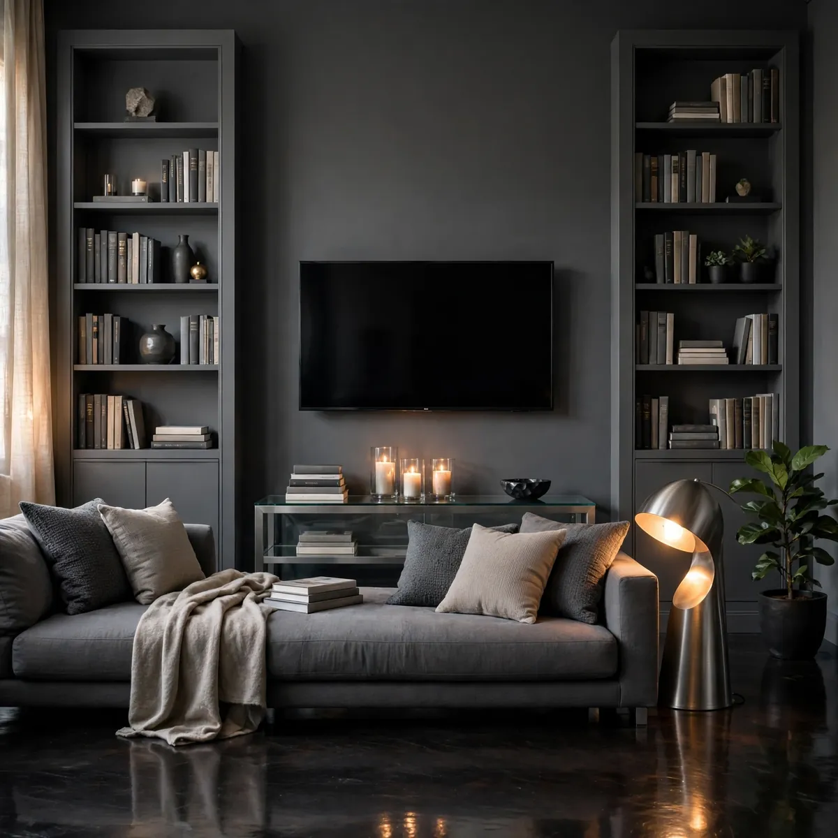 living room bookshelves ideas: The TV Wall That Doesn't Look Like a TV Wall