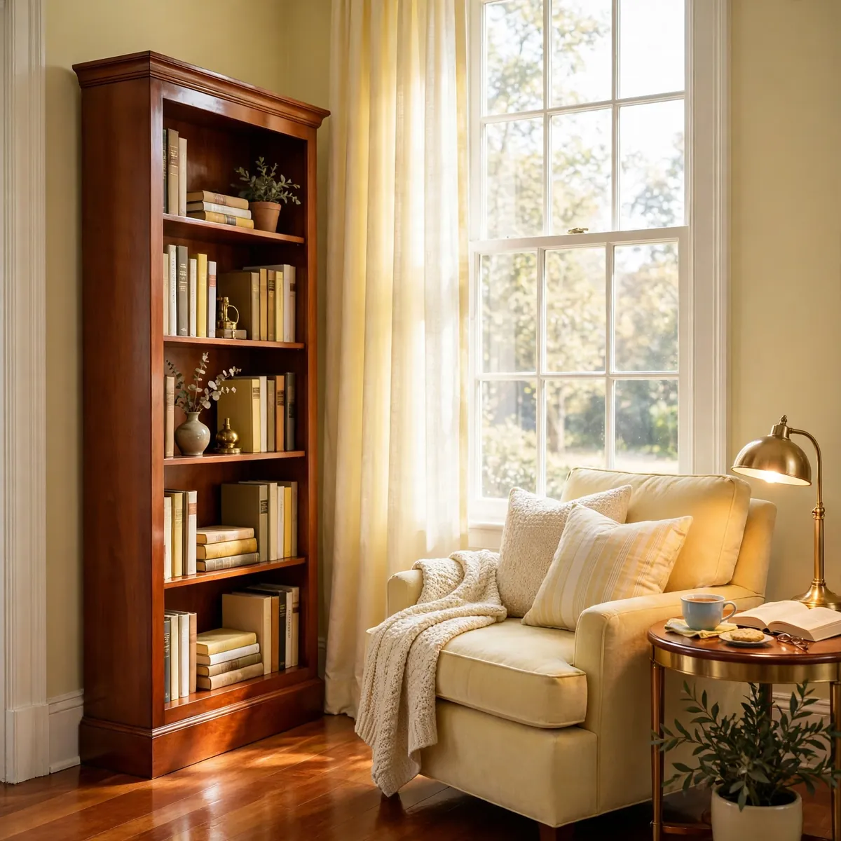 living room bookshelves ideas: Window-Adjacent Reading Corners Built From One Bookcase