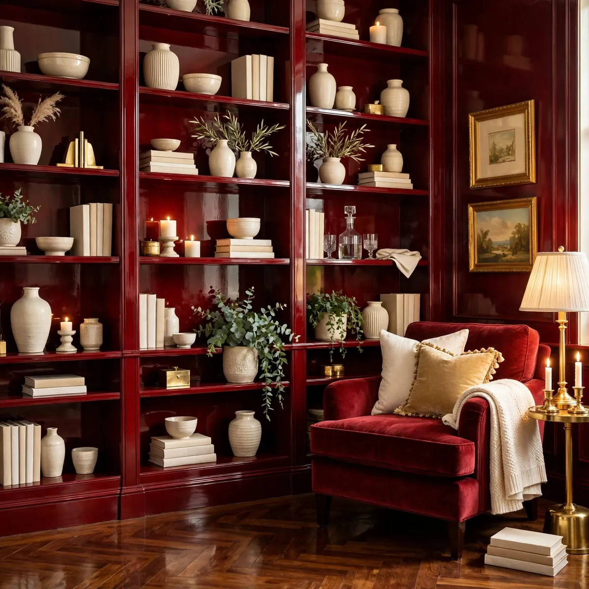 living room bookshelves ideas: The Whole Unit Painted One Deep, Moody Color