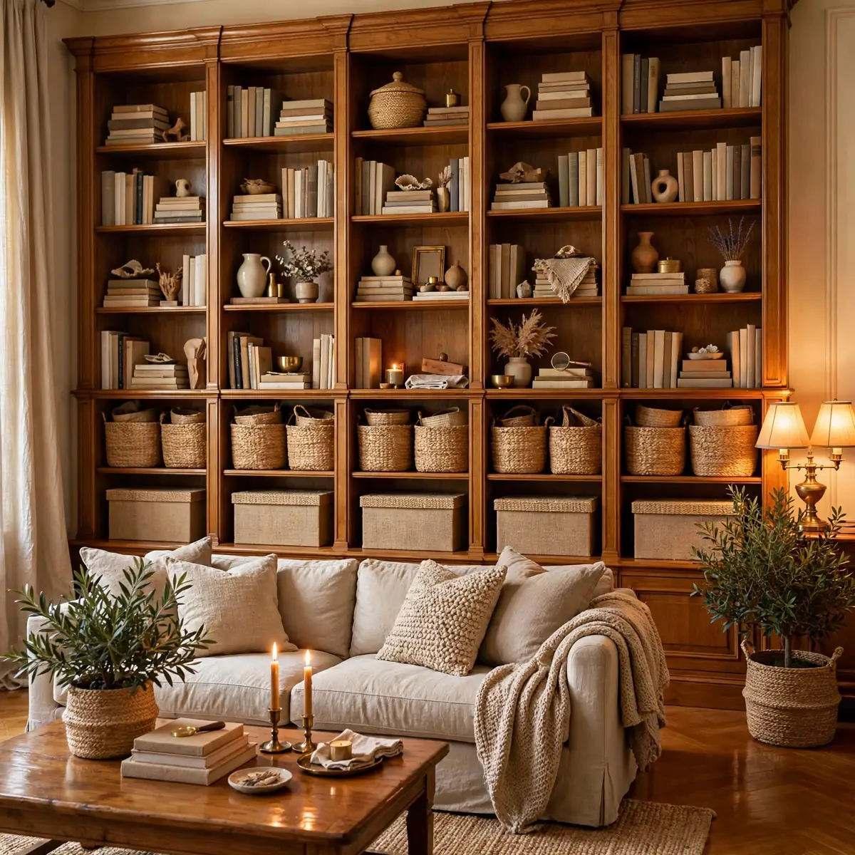 living room bookshelves ideas: Basket and Box Storage That Looks Like Styling
