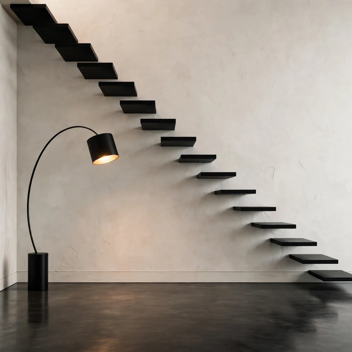 black staircase ideas: Seamless Black Stairs With No Visible Joints