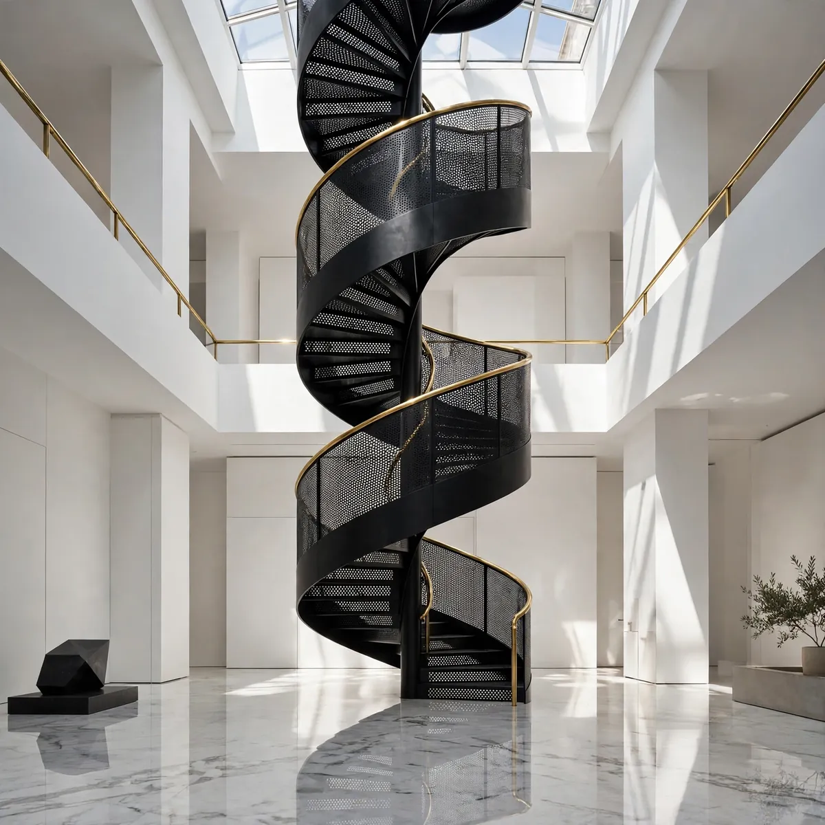 black staircase ideas: Black Spiral Staircase as a Sculptural Centerpiece