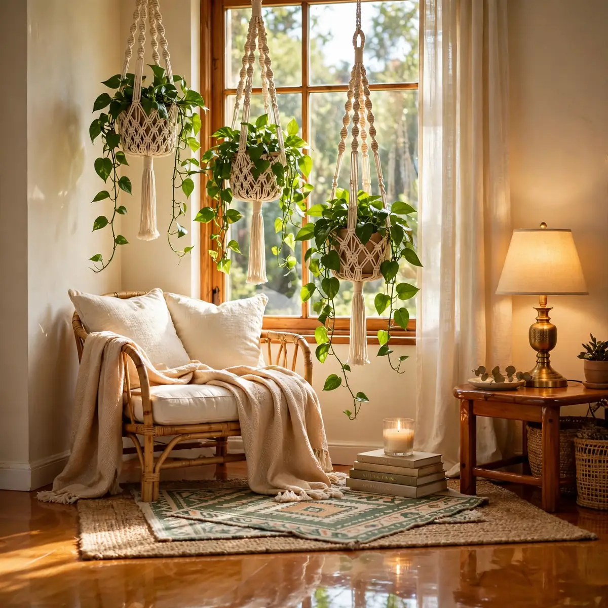 boho living room ideas: Try a Hanging Planter for Vertical Greenery