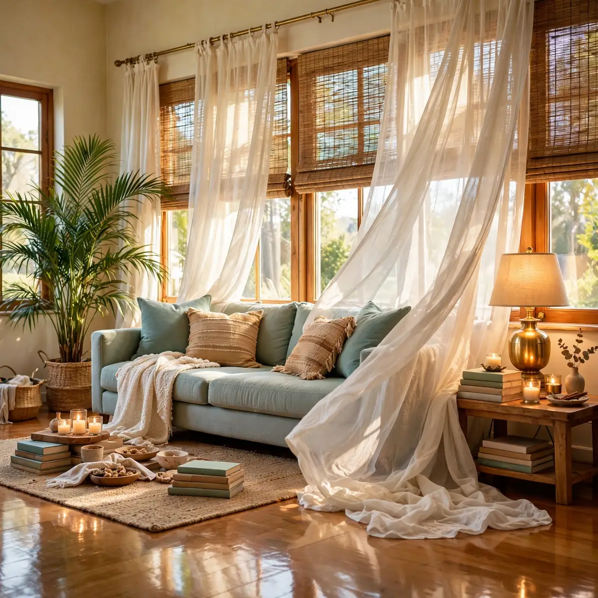 boho living room ideas: Keep Curtains Sheer and Breezy