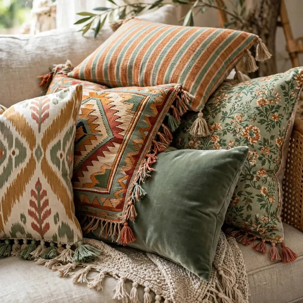 bohemian decor ideas: Pattern-on-Pattern Throw Pillows That Still Get Along