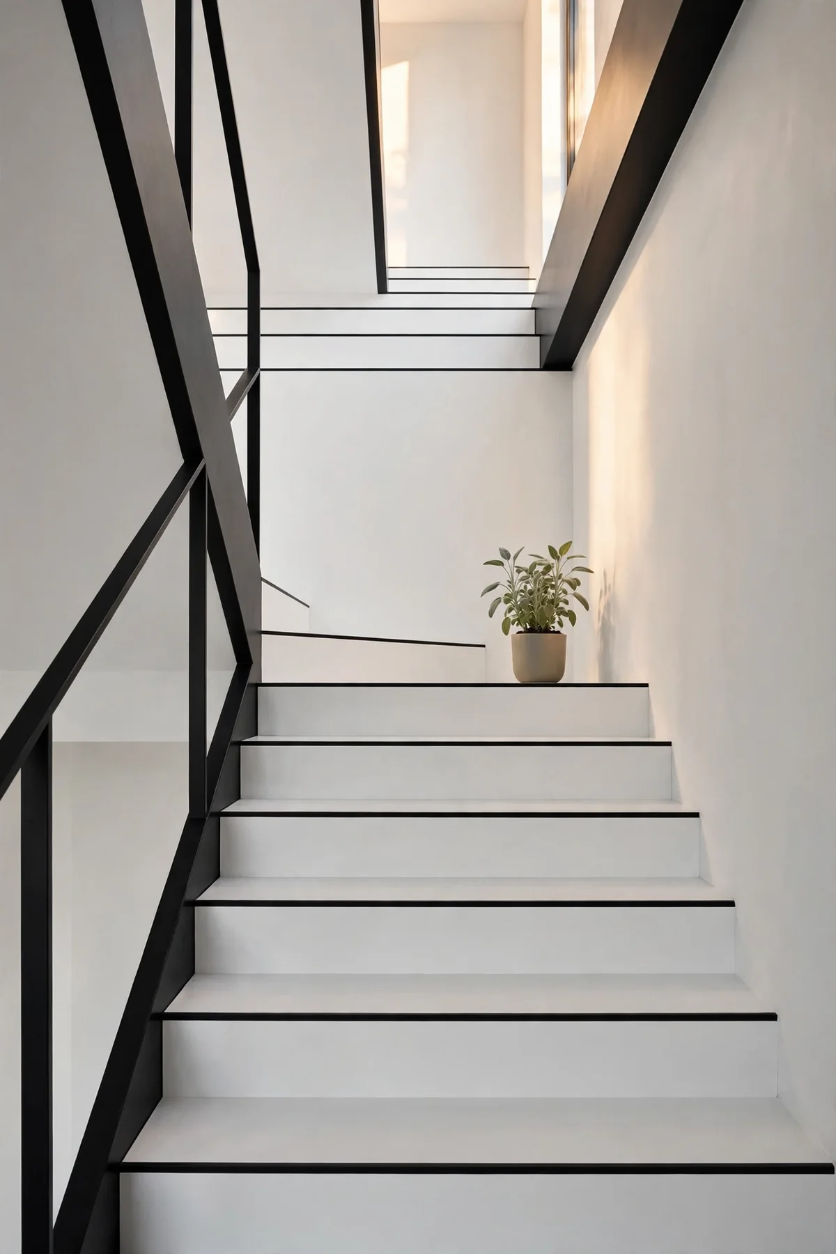 25 Black and White Staircase Ideas That Always Look Expensive black and white staircase ideas: Thin Black Trim Outlining Every Tread