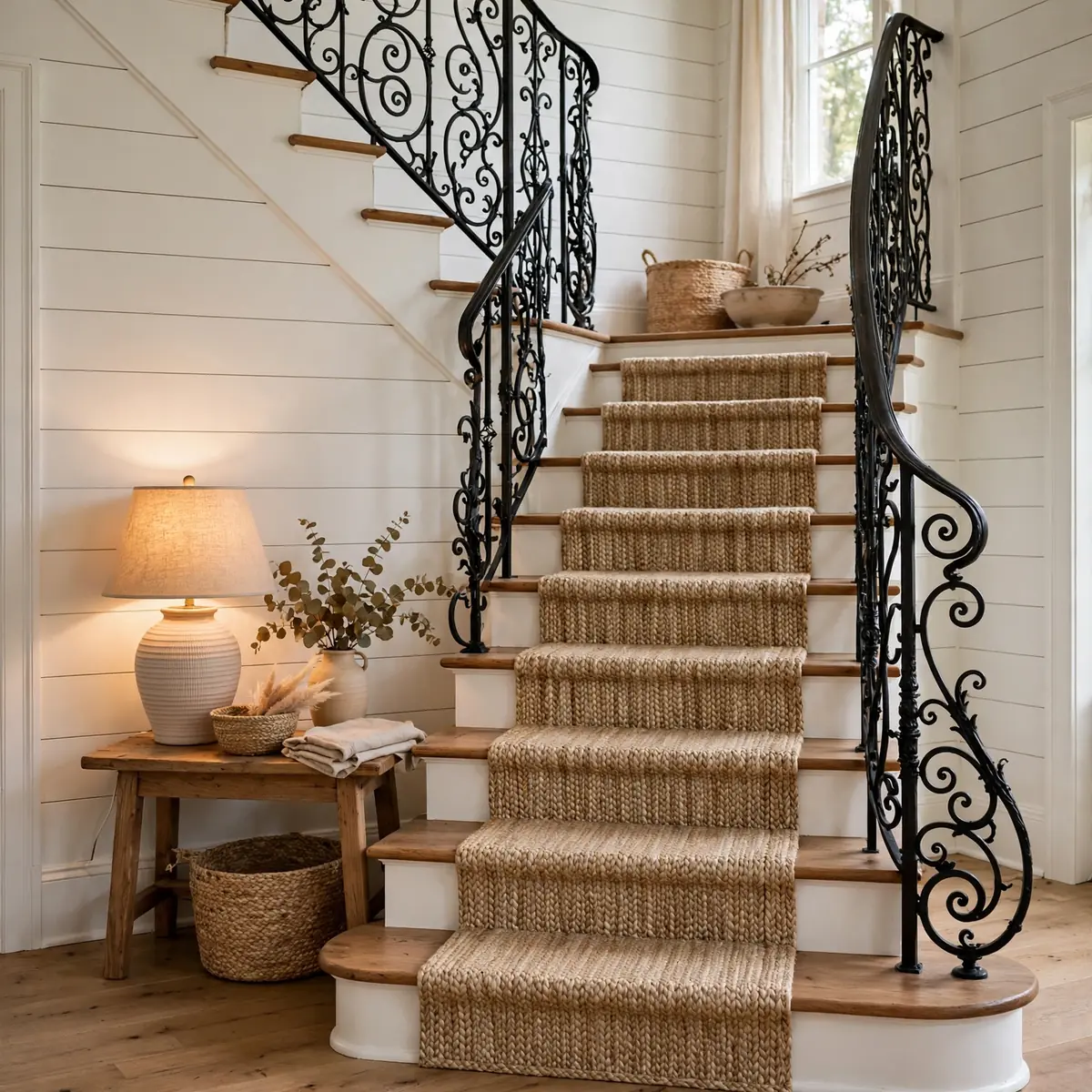 25 Black and White Staircase Ideas That Always Look Expensive black and white staircase ideas: Black Iron Railing Paired With White Shiplap