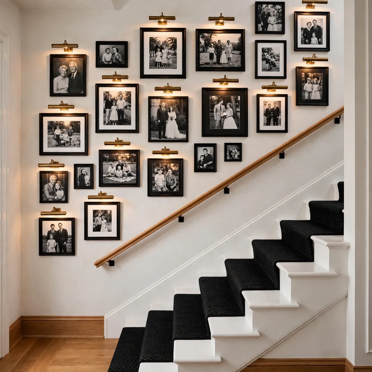 25 Black and White Staircase Ideas That Always Look Expensive black and white staircase ideas: Gallery of Black-and-White Family Photos