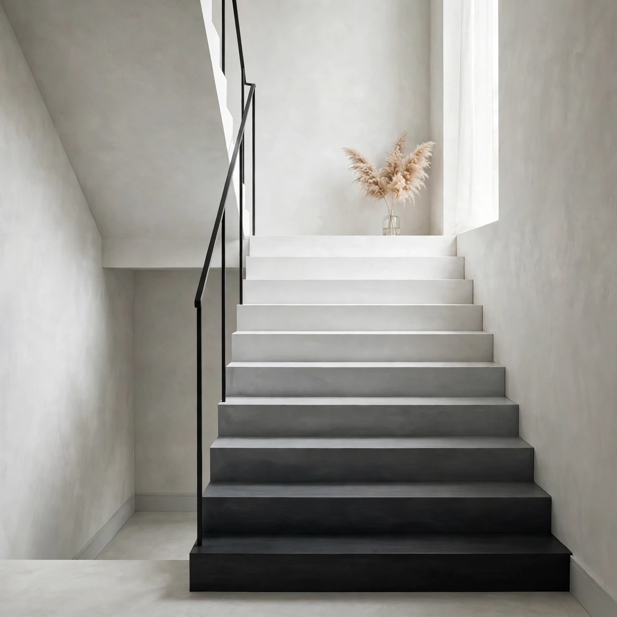 25 Black and White Staircase Ideas That Always Look Expensive black and white staircase ideas: Soft Ombré Fade From Charcoal to White