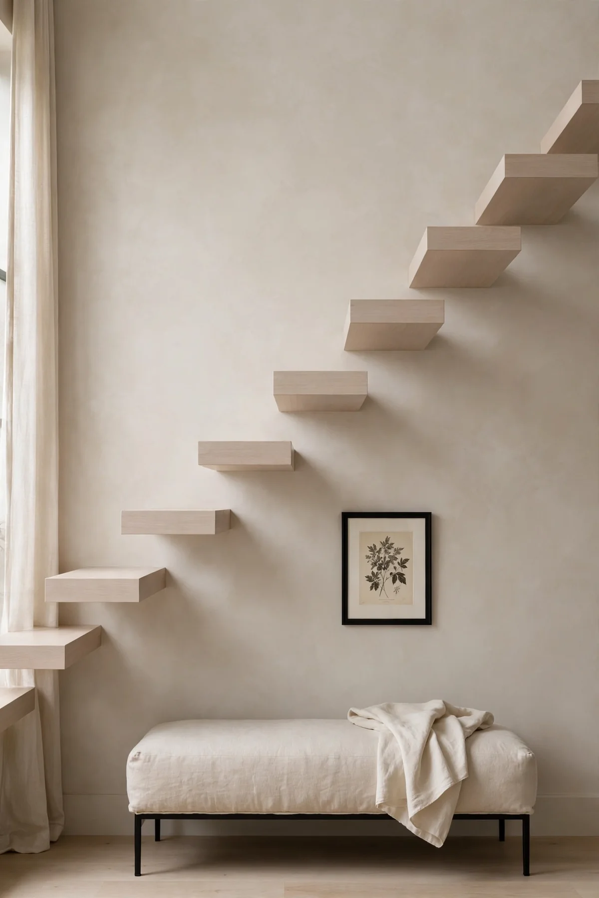 25 Cantilever Staircase Ideas That Make Steps Look Like They Float cantilever staircase ideas: Soft Greige Wall Making Treads Stand Out