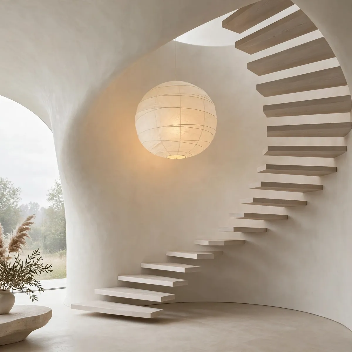 25 Cantilever Staircase Ideas That Make Steps Look Like They Float cantilever staircase ideas: Curved Cantilever Steps Sweeping Around a Corner