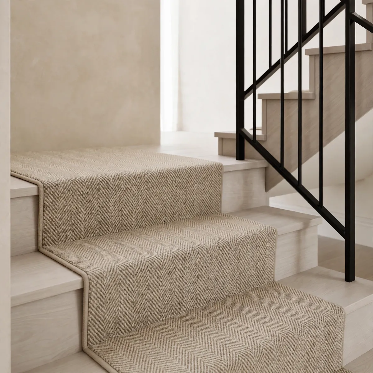 carpeted staircase ideas: Herringbone Weave in Warm Greige