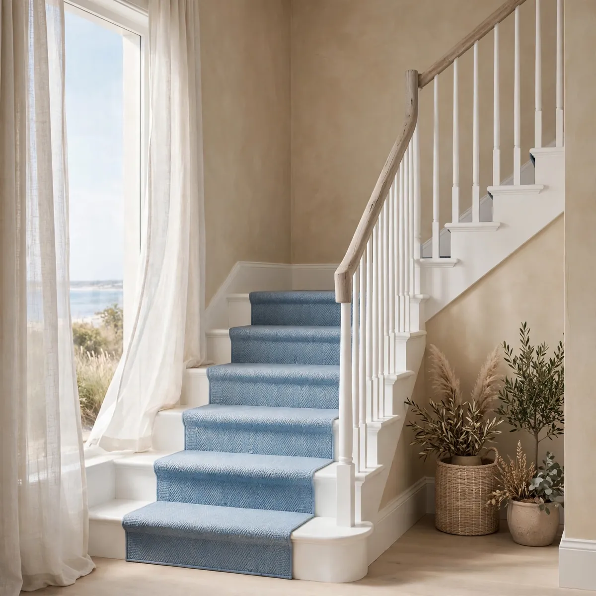 carpeted staircase ideas: Powder-Blue Runner for a Coastal Feel