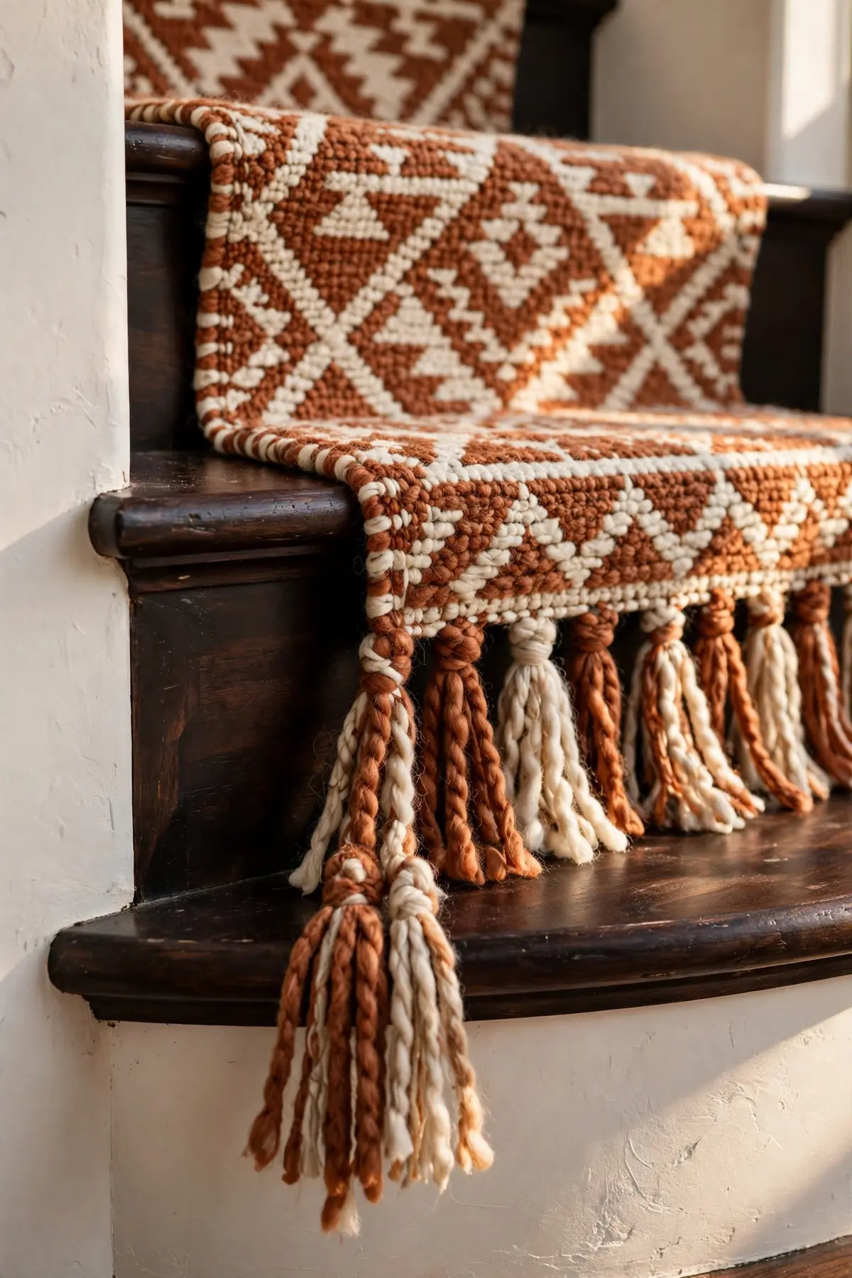 carpeted staircase ideas: Hand-Knotted Wool Runner With Tassel Ends