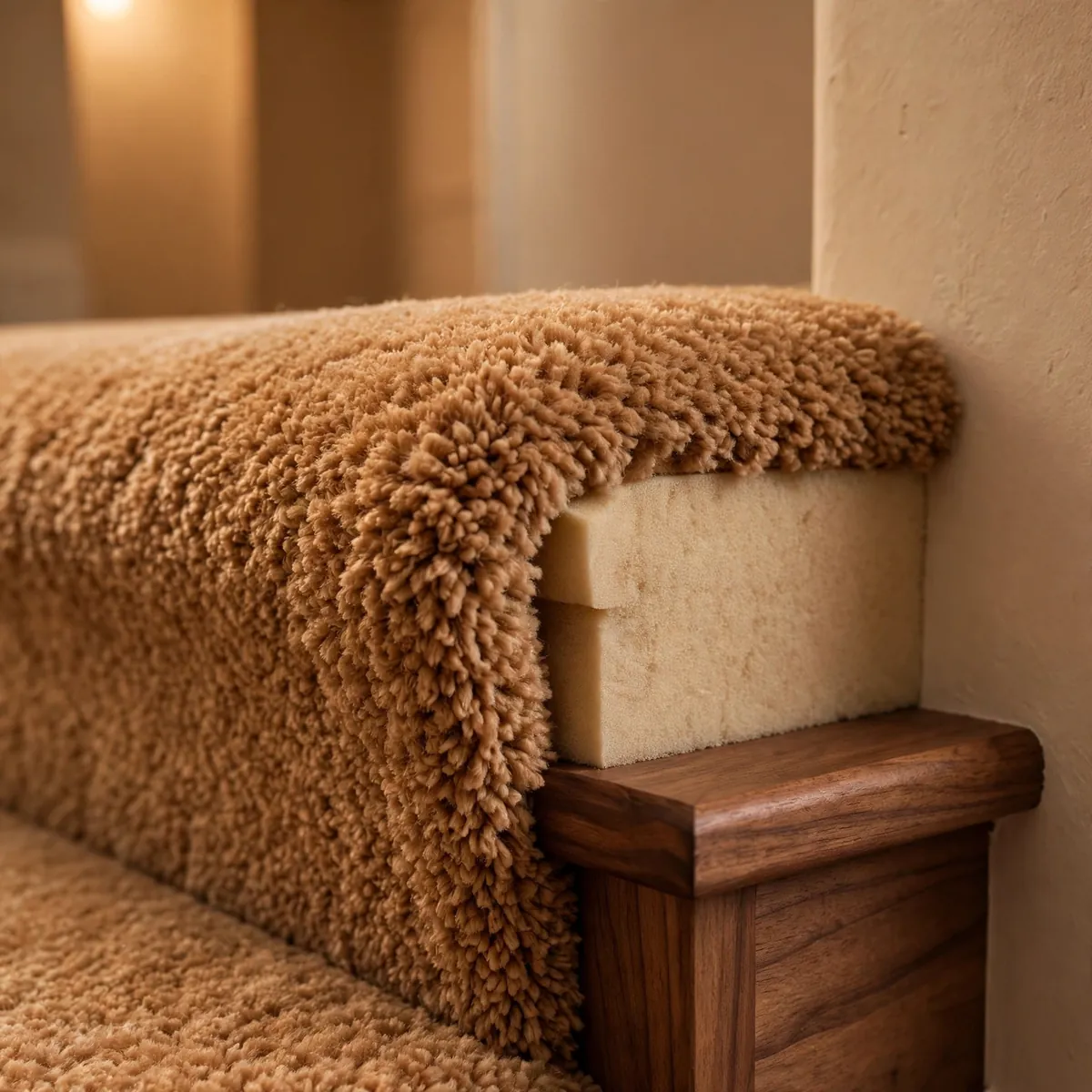 carpeted staircase ideas: Dense Memory-Foam Padding Under a Plush Pile