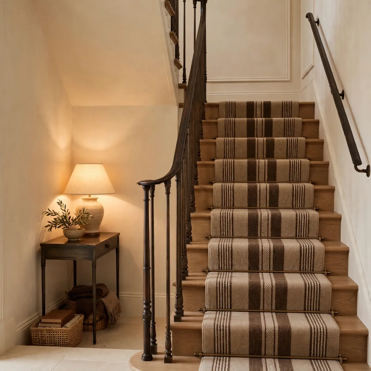 carpeted staircase ideas: Striped Runner in Sand and Chocolate