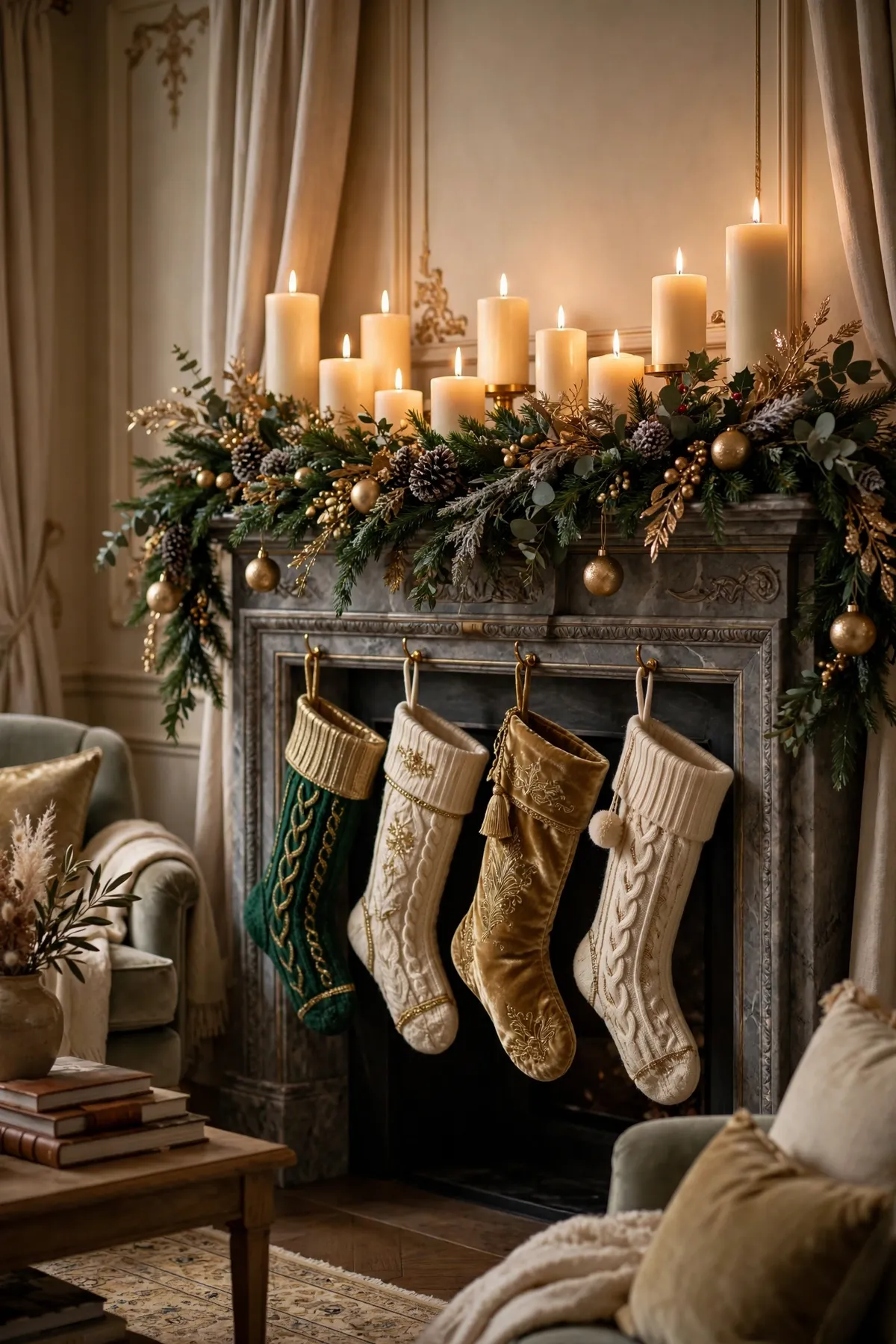 christmas decor ideas: Layer Candles on the Mantel for Instant Warmth