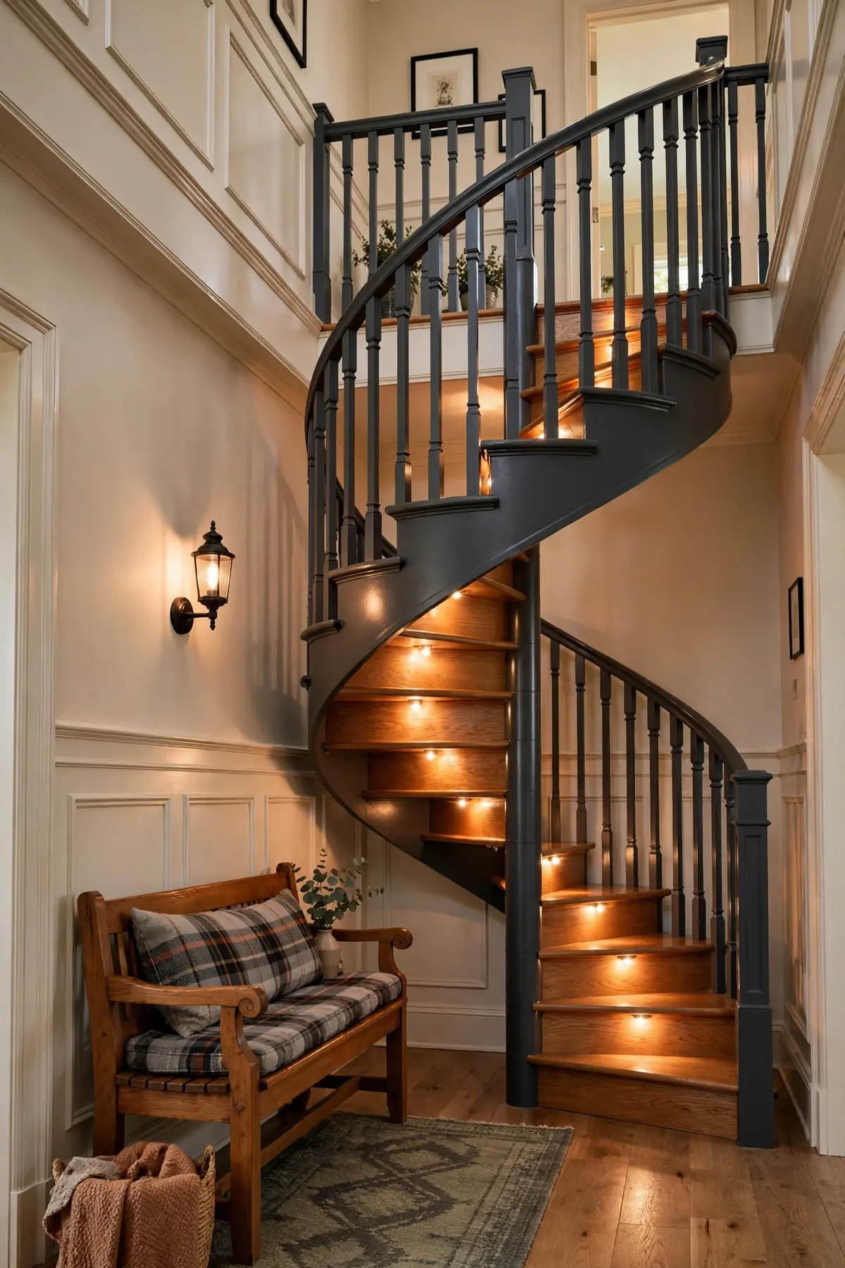 25 Circular Staircase Ideas That Save Space and Steal the Show circular staircase ideas: Soften the Base With a Round Rug