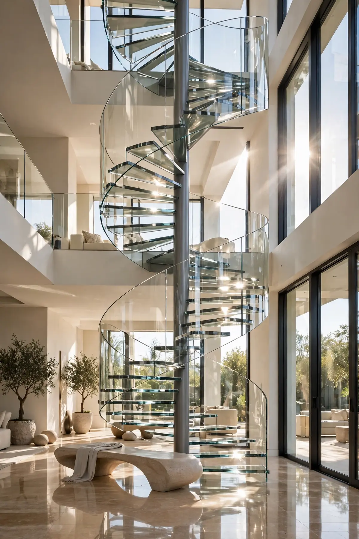 25 Circular Staircase Ideas That Save Space and Steal the Show circular staircase ideas: Finish With a Statement Newel at the Entry