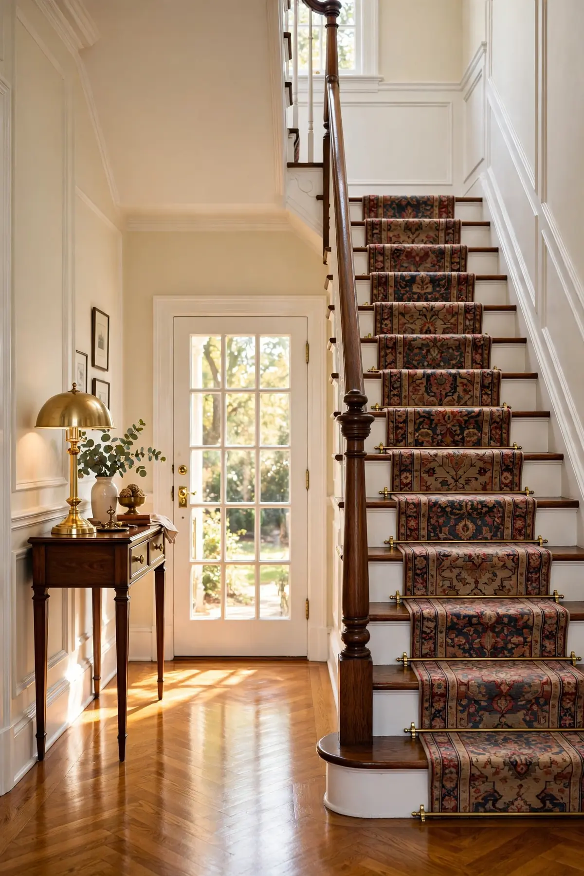25 Closed Staircase Ideas That Prove Solid Risers Can Be Stunning closed staircase ideas: Paint Risers in a Deep, Moody Hue