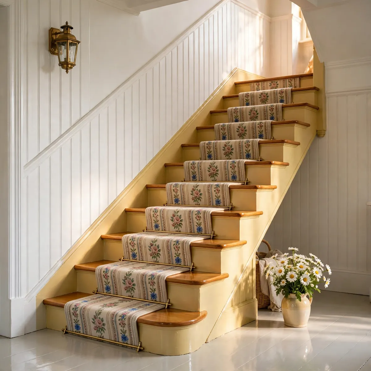 25 Closed Staircase Ideas That Prove Solid Risers Can Be Stunning closed staircase ideas: Install Picture Ledge Shelving Up the Slope