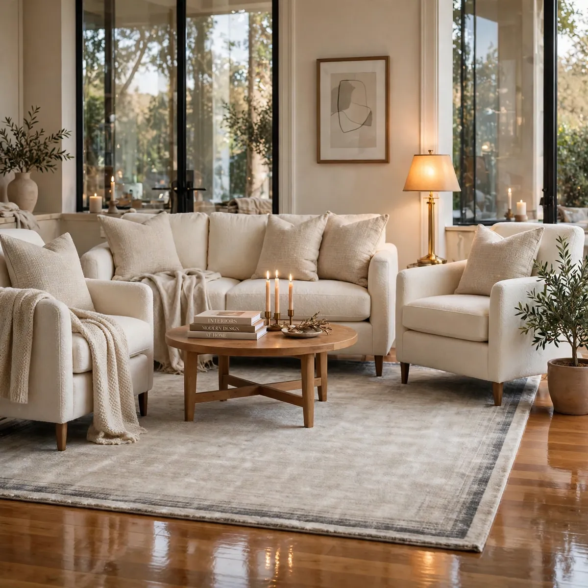 classy living room ideas: Ground Everything With a Large Area Rug