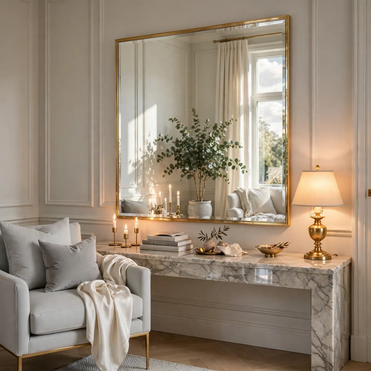 classy living room ideas: Add a Statement Mirror With a Refined Frame