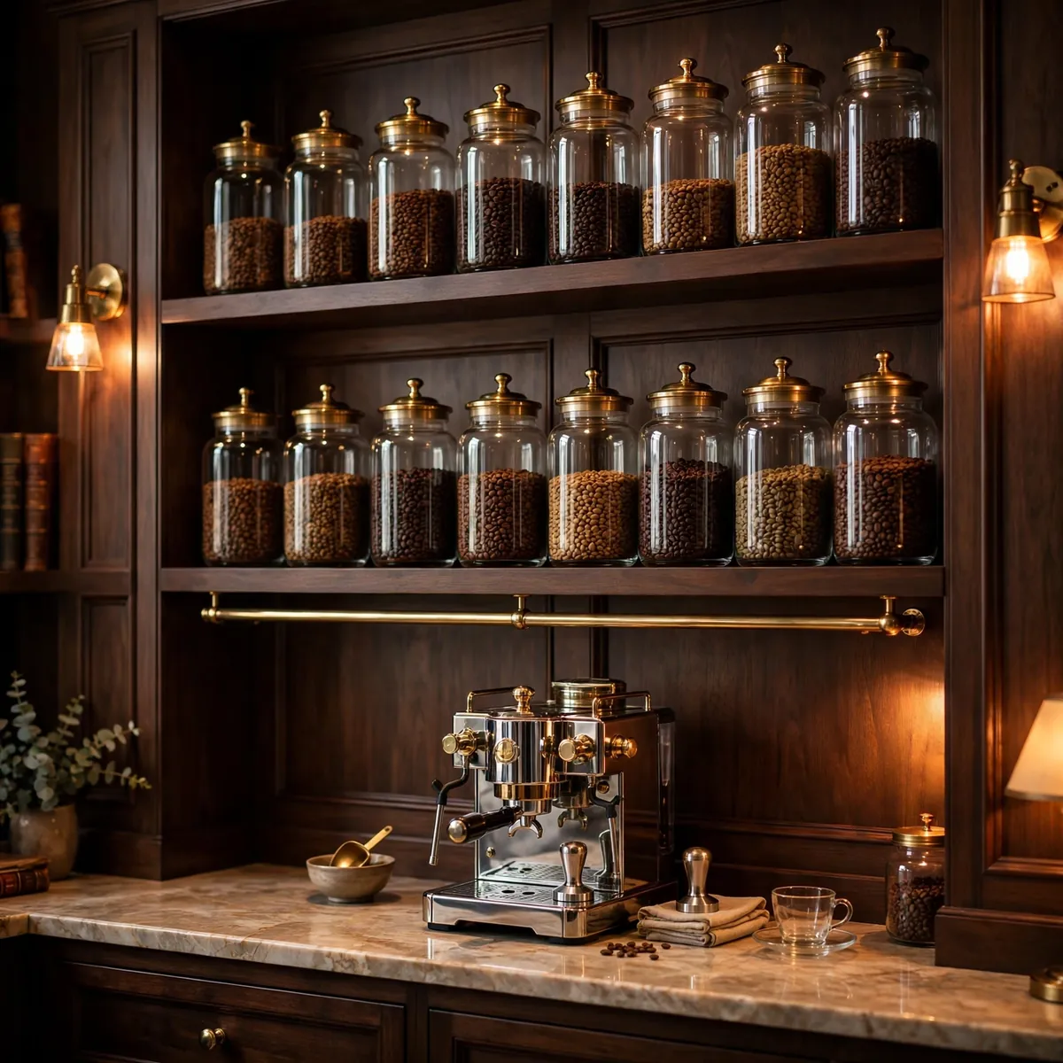coffee bar ideas: The Apothecary Wall for Every Bean and Blend You Own